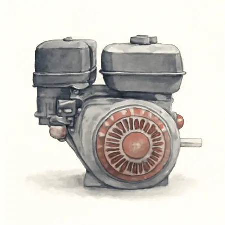 Water color illustrative image of a generic 13 HP (420cc) OHV Horizontal Shaft Gas Engine, EPA