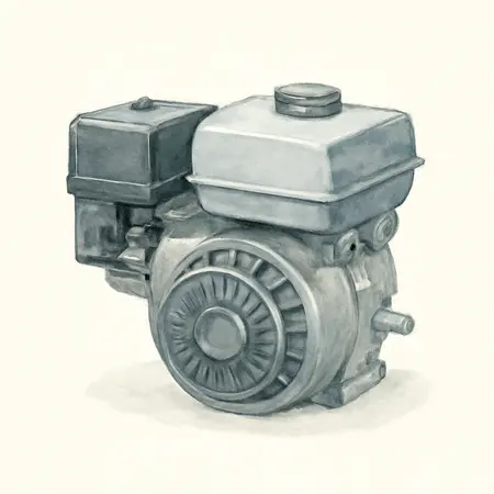 Water color illustrative image of a generic 13 HP (420cc) OHV Horizontal Shaft Gas Engine, EPA/CARB