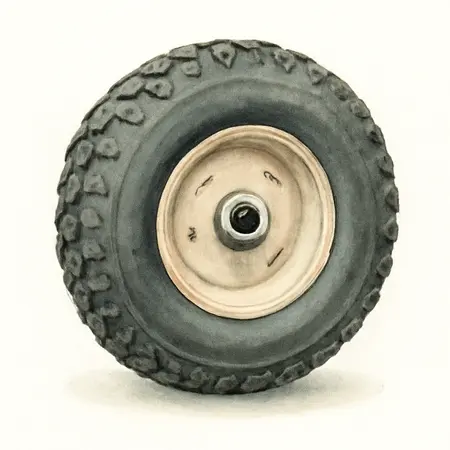 Water color illustrative image of a generic 13 in. Flat-Free Tire with Powder Coated Steel Hub