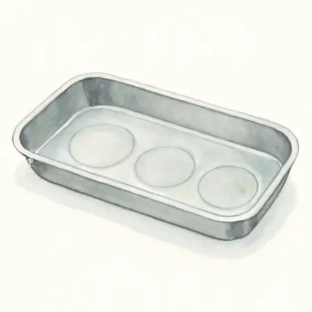 Water color illustrative image of a generic 14-1/8 in.  x 6-1/4 in.  Magnetic Stainless Steel Parts Tray