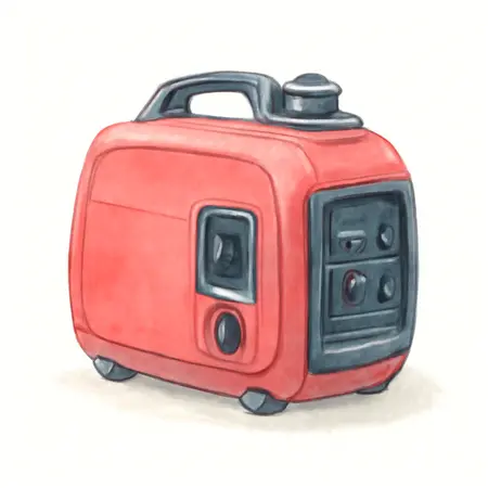 Water color illustrative image of a generic 1400 Watt SUPER QUIET Inverter Generator with CO SECURE Technology