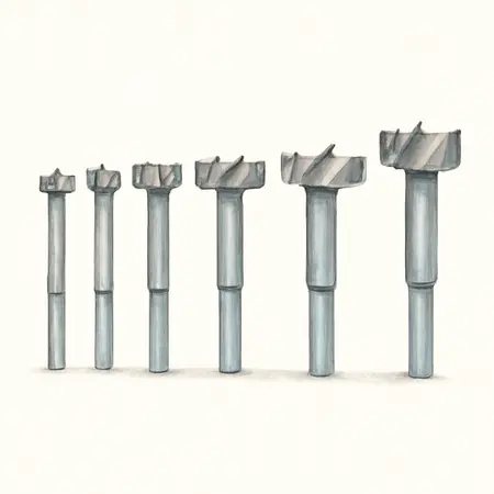 Water color illustrative image of a generic 1/4 in. - 1 in. Forstner Drill Bit Set With 3/8 in. Shanks, 7 Piece