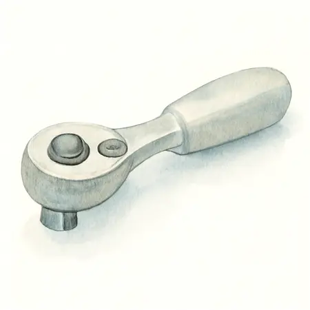 Water color illustrative image of a generic 1/4 in. Drive Professional Stubby Low-Profile Ratchet