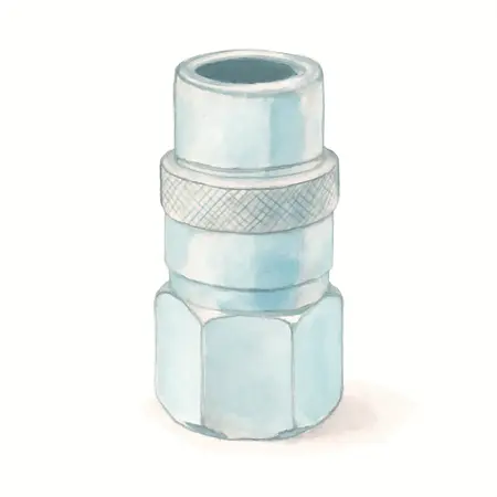 Water color illustrative image of a generic 1/4 in. Female Steel Automotive Coupler