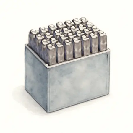 Water color illustrative image of a generic 1/4 in. Steel Letter/Number Stamping Set, 36 Piece