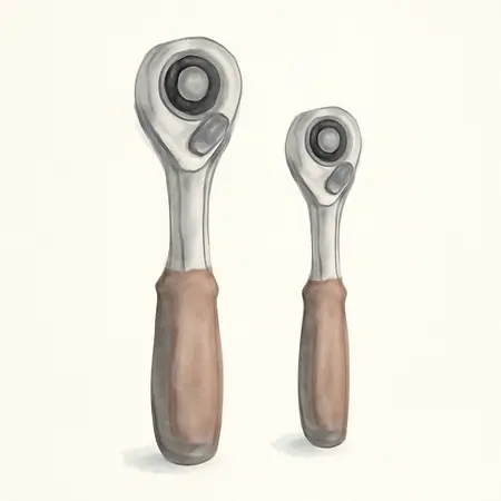 Water color illustrative image of a generic 1/4 in., 3/8 in., 1/2 in. Dual-Drive Ratchet Set, 2-Piece