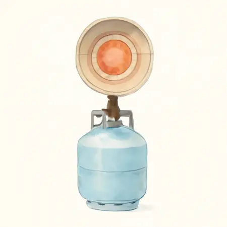 Water color illustrative image of a generic 15,000 BTU Tank Top Propane Heater