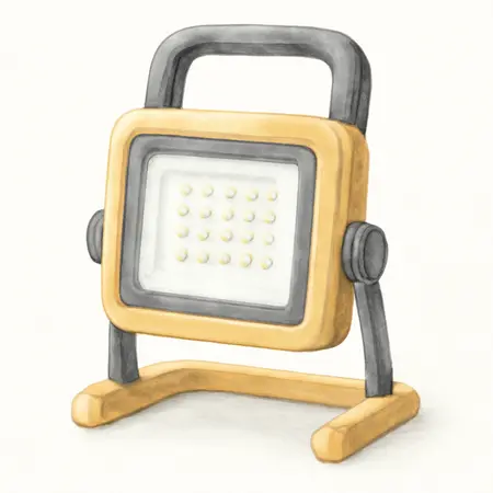 Water color illustrative image of a generic 1500 Lumen LED Rechargeable Work Light