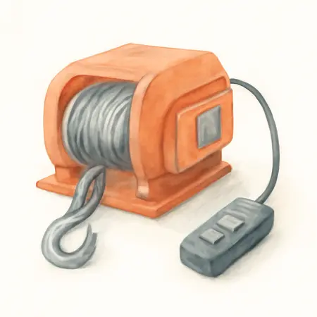 Water color illustrative image of a generic 1500 lb. Capacity 120 Volt AC Electric Winch
