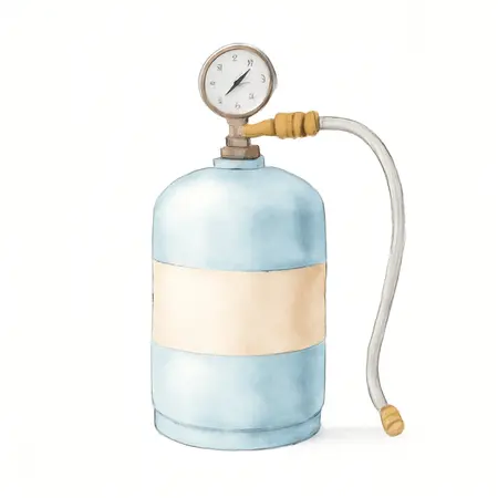 Water color illustrative image of a generic 15.9 oz. Synthetic R134a Refrigerant with Dispenser and Gauge