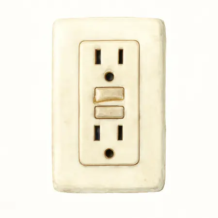 Water color illustrative image of a generic 15 Amp 125V Self-Test GFCI Duplex Outlet