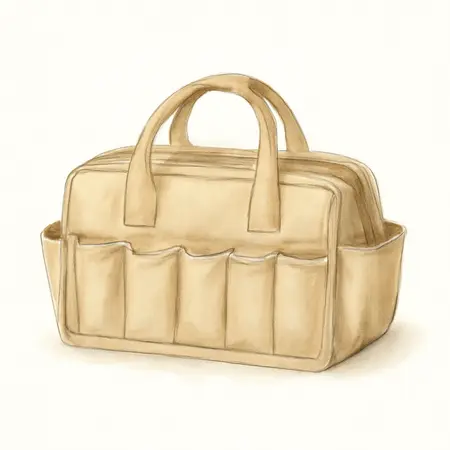 Water color illustrative image of a generic 15 in. Tool Bag with 14 Pockets