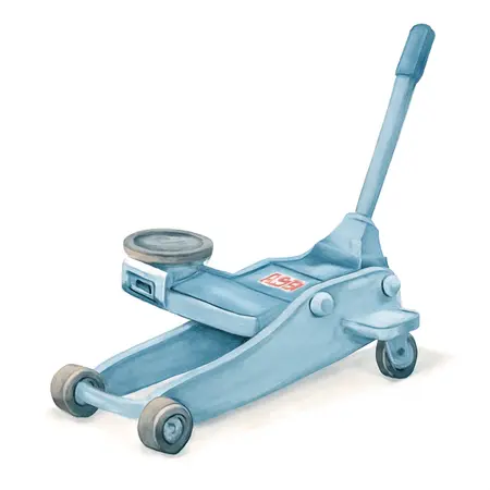 Water color illustrative image of a generic 1.5 ton Professional Racing Series Aluminum Floor Jack with RAPID PUMP