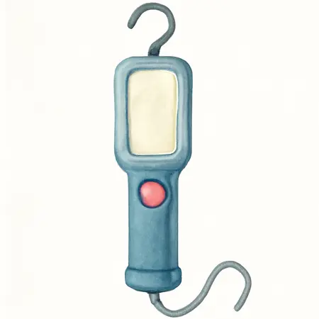 Water color illustrative image of a generic 1600 Lumen Corded Handheld Work Light