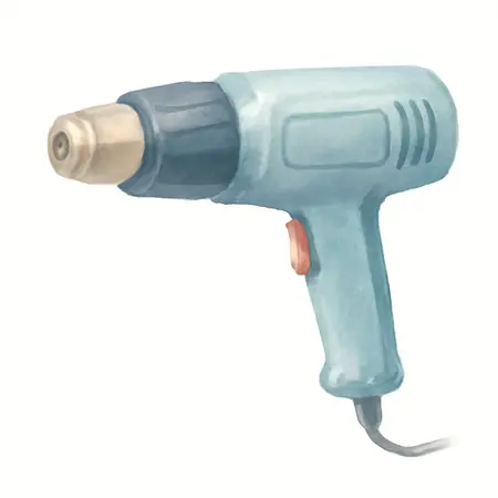 Water color illustrative image of a generic 1600 Watt, 12 Amp, 14 Temperature Dual-Speed Heat Gun