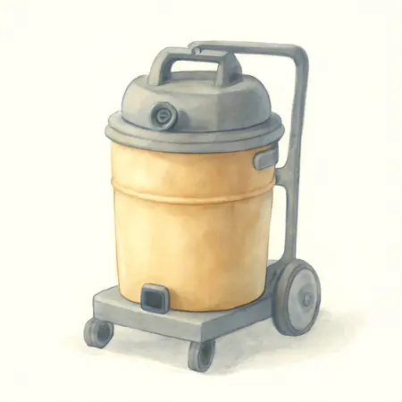 Water color illustrative image of a generic 16 Gallon Wet/Dry Vacuum with Cart