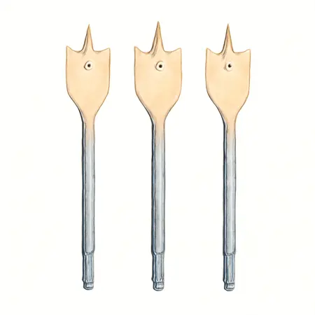 Water color illustrative image of a generic 16 in. Long, 1/4 in. Hex Shank Spade Bits, 3-Piece