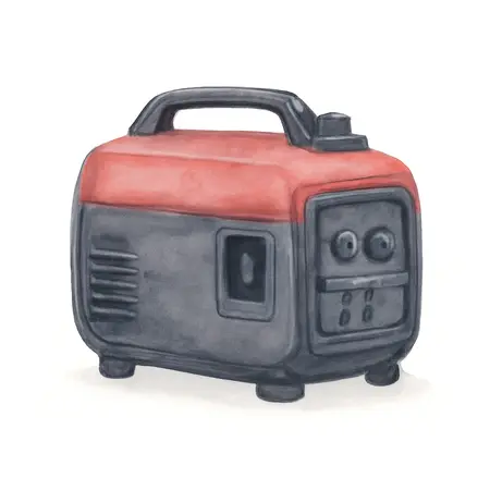 Water color illustrative image of a generic 1800 Watt Gas-Powered Portable Generator with CO SECURE Technology, CARB