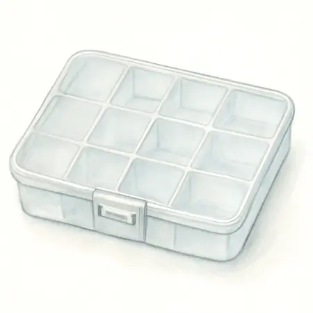 Water color illustrative image of a generic 18 Compartment Medium Storage Container