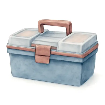 Water color illustrative image of a generic 19 In Toolbox with Top Tray