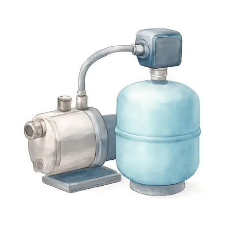 Water color illustrative image of a generic 1 HP Stainless Steel Shallow Well Pump and Tank with Pressure Control Switch -  950 GPH