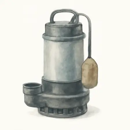 Water color illustrative image of a generic 1  HP Submersible Sump Pump with Heavy Duty Vertical Float Switch, 6000 GPH