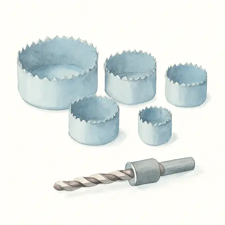 Water color illustrative image of a generic 1 in. - 2-1/2 in. Carbon Steel Hole Saw Set, 10 Pc.