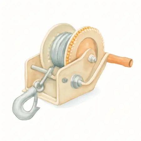 Water color illustrative image of a generic 2000 lb. Utility Trailer Winch with Steel Rope