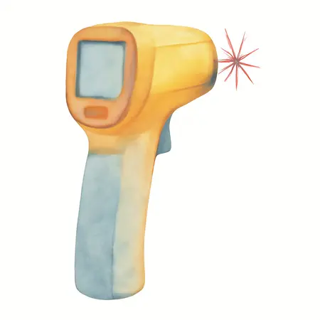 Water color illustrative image of a generic 20:1 Infrared Laser Thermometer with Color Alarms