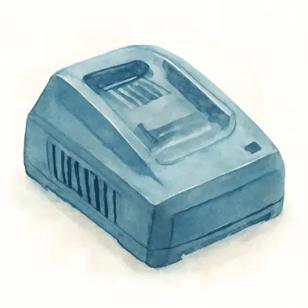 Water color illustrative image of a generic 20V/12V Dual Voltage Fan Cooled Lithium-Ion Battery Charger