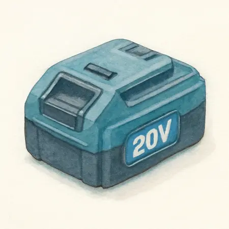 Water color illustrative image of a generic 20V 2.5 Ah Lithium-Ion Compact Battery