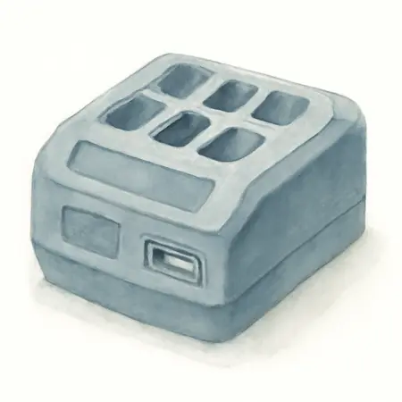 Water color illustrative image of a generic 20V 6-Port Sequential Charger with Dual USB Ports