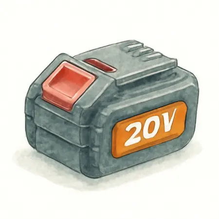 Water color illustrative image of a generic 20V, 8 Ah High-Capacity Lithium-Ion Battery
