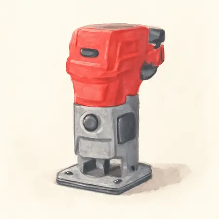 Water color illustrative image of a generic 20V Brushless Cordless Variable Speed Compact Router, Tool Only
