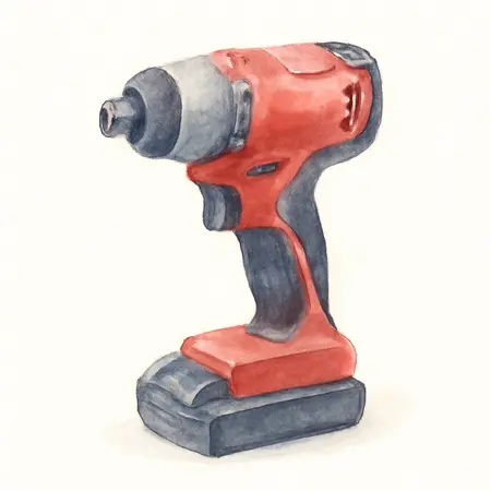 Water color illustrative image of a generic 20V Cordless 1/4 in. Hex Compact Impact Driver Kit with 1.5Ah Battery, Rapid Charger, and Bag