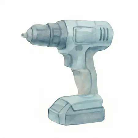 Water color illustrative image of a generic 20V Cordless 6-Tool Combo Kit with 3 Ah Battery, 1.2 Ah Battery, and Charger