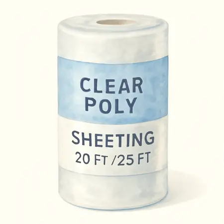 Water color illustrative image of a generic 20 ft. x 25 ft. Clear Poly Sheeting