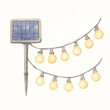 Water color illustrative image of a generic 20 ft. 10 Bulb Outdoor Solar String Lights