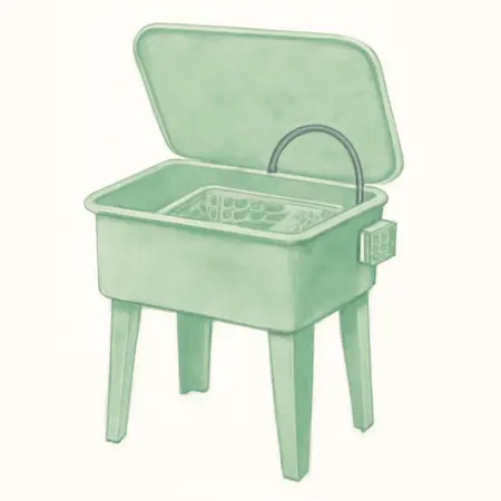 Water color illustrative image of a generic 20 gallon Parts Washer with High Flow Pump