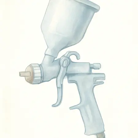 Water color illustrative image of a generic 20 oz.  Professional HTE Compliant Gravity Feed Air Spray Gun