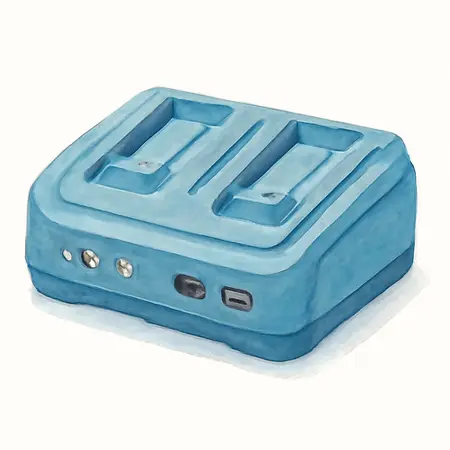 Water color illustrative image of a generic 20v/12v Lithium-Ion Multi-Voltage Dual Port Fast Charger with Dual USB