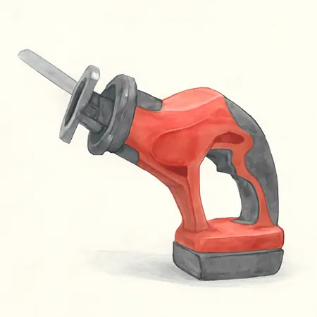 Water color illustrative image of a generic 20v Brushless Cordless Compact Reciprocating Saw – Tool Only