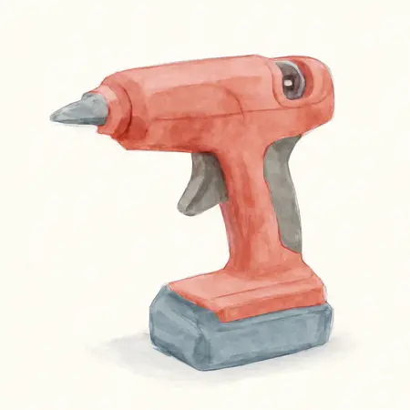 Water color illustrative image of a generic 20v Lithium-Ion Cordless Full Sized Glue Gun - Tool Only