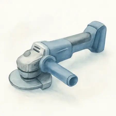 Water color illustrative image of a generic 20v Lithium Ion Cordless 4-1/2 in. / 5 in.  Brushless Angle Grinder - Tool Only