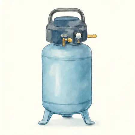 Water color illustrative image of a generic 21 Gallon, 175 PSI Oil-Free Vertical Shop/Auto Air Compressor
