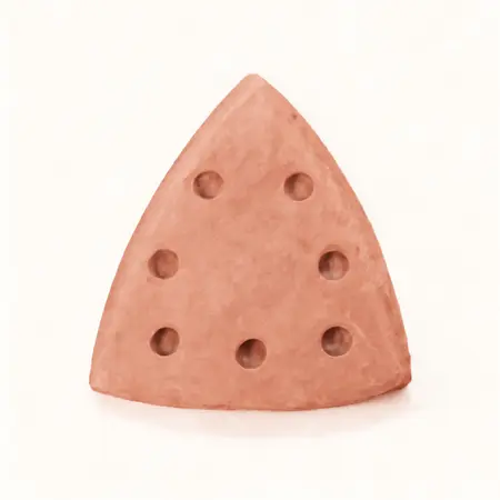 Water color illustrative image of a generic 220 Grit Hook and Loop Triangle Detail Sanding Sheets for Oscillating Multi-Tools, 5-Pack