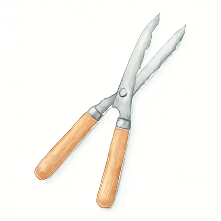 Water color illustrative image of a generic 22 In. Hedge Shears with Wavy Blade