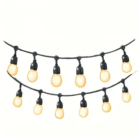 Water color illustrative image of a generic 24 ft., 12 Bulb Shatterproof Outdoor LED String Lights, Black