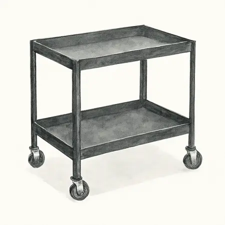 Water color illustrative image of a generic U.S. GENERAL 36 in. x 24 in. Two Shelf Steel Service Cart, Black