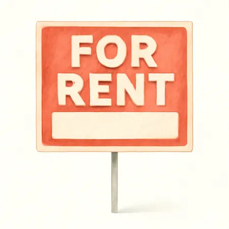 Water color illustrative image of a generic 24 in. x 20 in. For Rent Sign